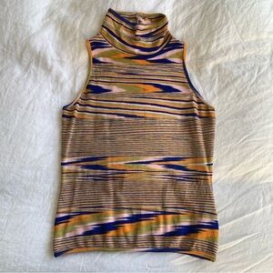 Vintage Missoni Marble Print Turtle Mock Neck Sleeveless Knit Top Orange 70s